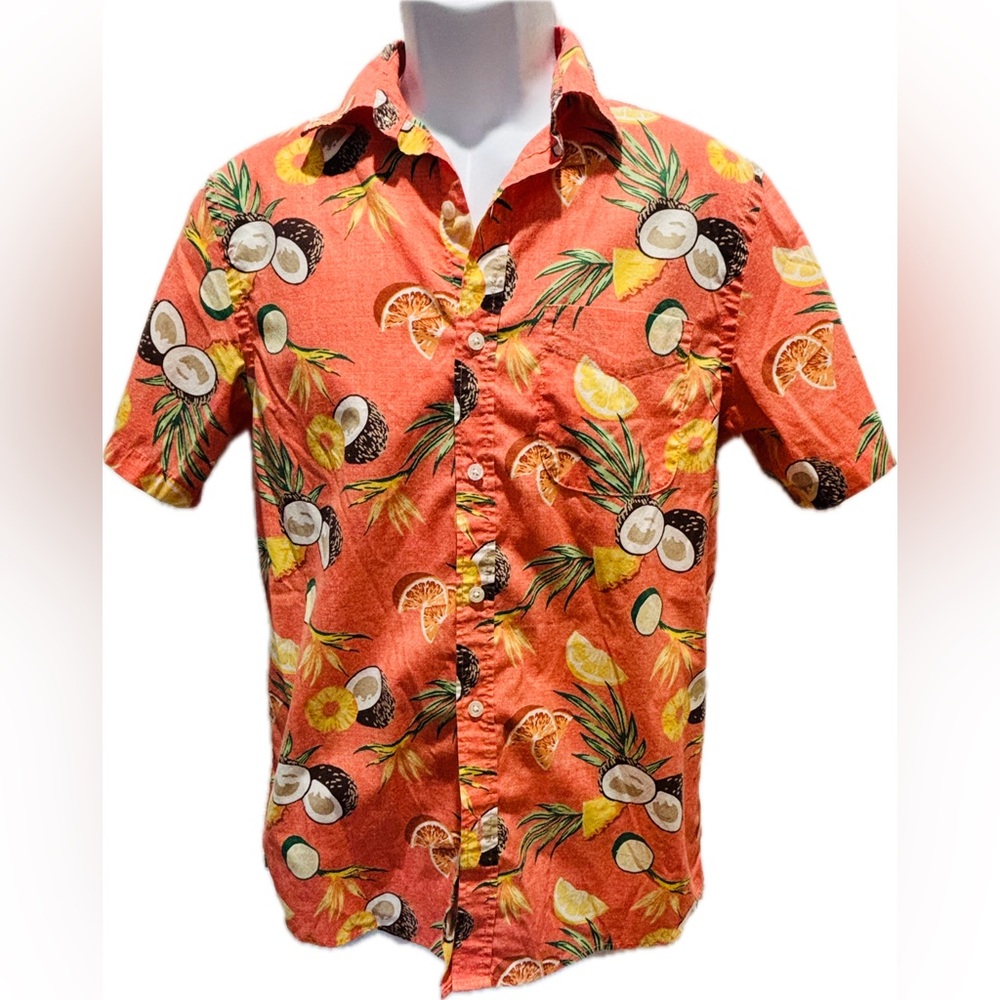 Old Navy Men’s Tropical Print Orange Camp Shirt